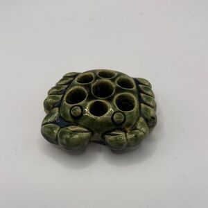 Green Ceramic Crab Home Accent Flower Frog